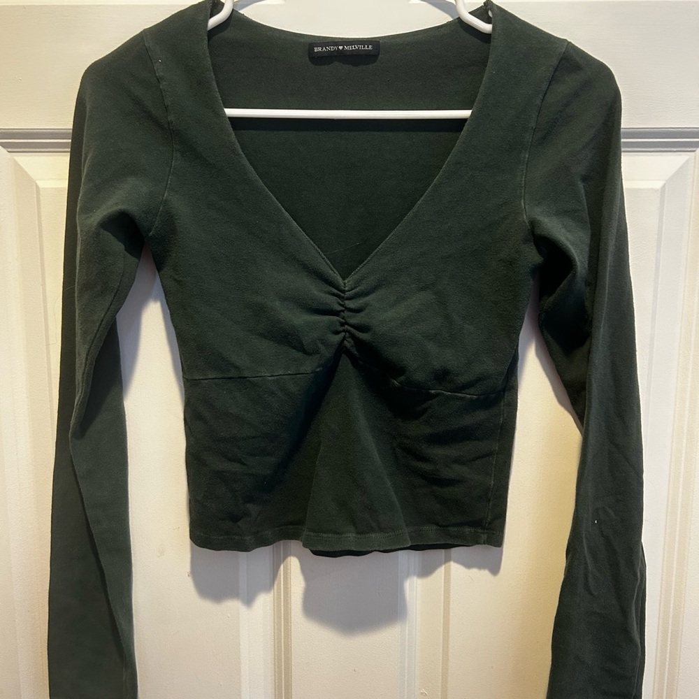 Brandy Melville Dark Green V-Neck Long Sleeve